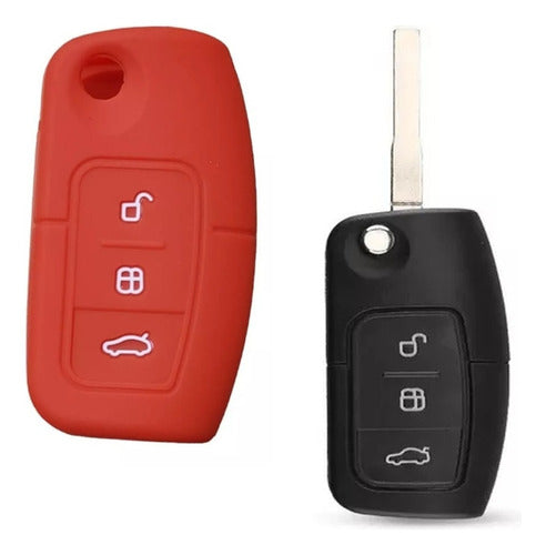 Cubre Volante + Funda Llave Silicona Ford Ecosport - Rojo 1