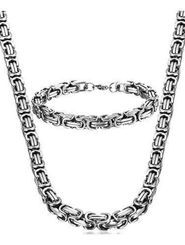 Men's Stainless Steel Bracelet and Necklace Jewelry Set 0