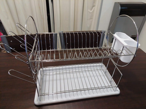 Art de limpieza Double Tier Chrome Dish Drainer with Tray + Cutlery Holder 1