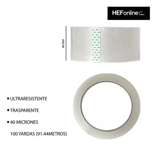 HEFonline Transparent Packing Tape 40 Mic 48x100 Pack of 36 1