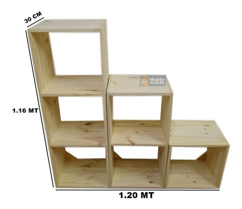 Solid Pine Cube Shelf x 3 Units, 6 Spaces 1
