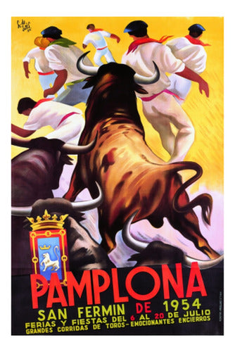 Encierro De Toros En San Fermin Pamplona - Lámina 45x30 Cm 0