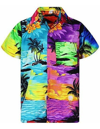 V.h.o. Camisa Hawaiana Funky Para Hombre Manga Corta Bolsill 0