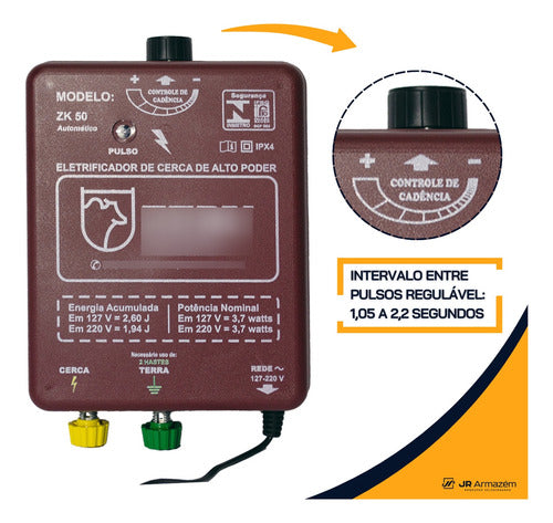 Eletrificador Cerca Eletrica Gado Aparelho Choque 50km Zk50 4