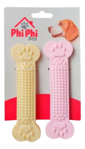 Phi Phi Pets Bone Teether X2 Pink and Yellow Rubber 16 Cm 0