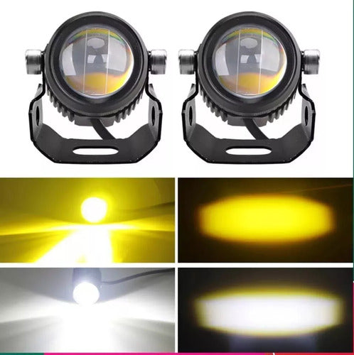 Juego Faros Led Auxiliares Lupa Flash Blanco/ambar +potencia 4