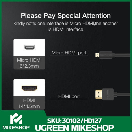 Premium Micro HDMI to HDMI Cable 1.5 Meters HD 1080p by Ugreen 6