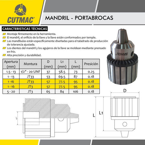 SAN OU 1-16 mm Drill Chuck Kit with Key and Morse Taper 4 3