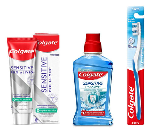 Colgate Combo Pro-Alivio Mouthwash + Toothpaste + Toothbrush 0