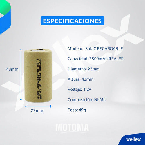 1 X Pila Bateria Recarg. Sc Motoma Ni-mh 2500mah Sub C 1