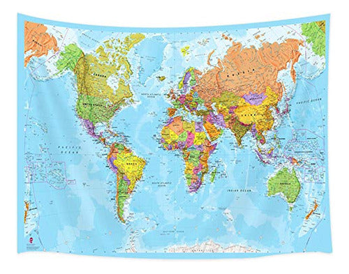 Jawo World Map Tapestry, Educational Geography Countries Capitals Wall Art 0