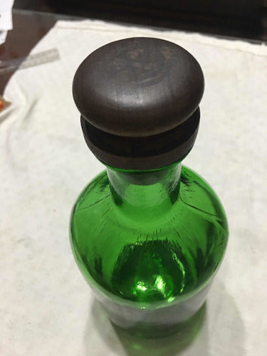 Antiguo Botellón Verde Con Tapón Madera Y Corcho 1