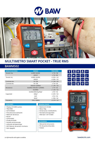 Tester Digital Inteligente Baw Ms02 De Bolsillo True-rms 3