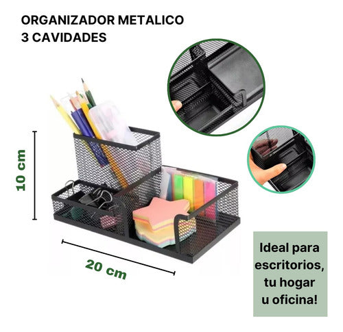 Metal Desk Organizer with 3 Compartments - Pencil Holder 1