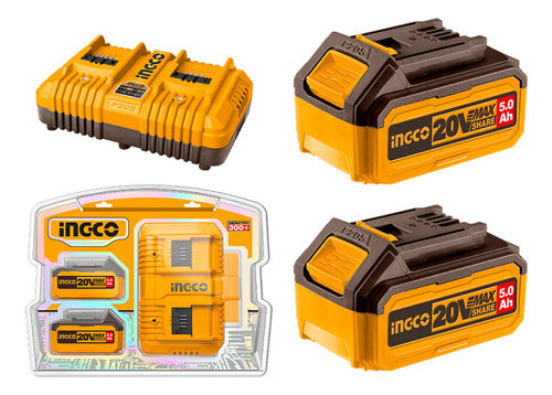 Ingco Set X 2 Batteries 20V 5Amp + 1 Charger FBCPK2425 0