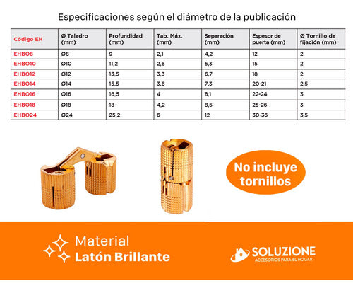 Bisagra Oculta De Latón Diámetro 12mm Eurohard X 4 Unidades 6