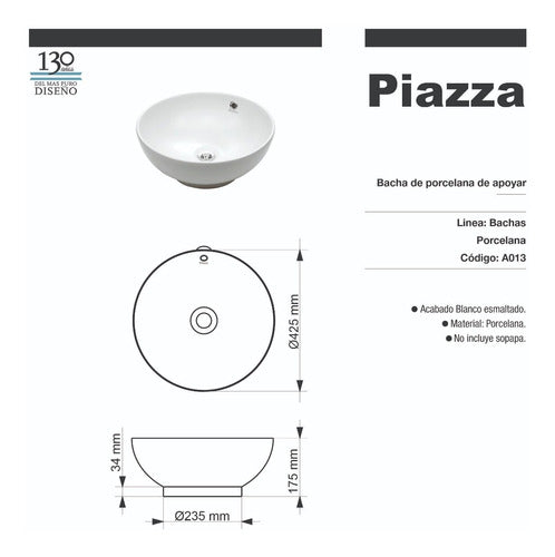 Piazza Round White Enameled Bathroom Basin 43cm 2