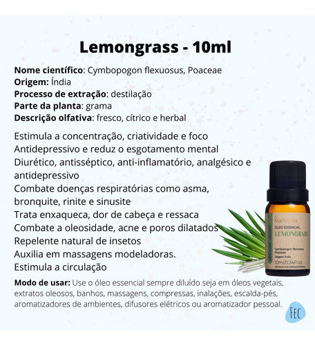 Óleo Essencial Lemongrass Via Aroma 10ml - Capim Limão 1