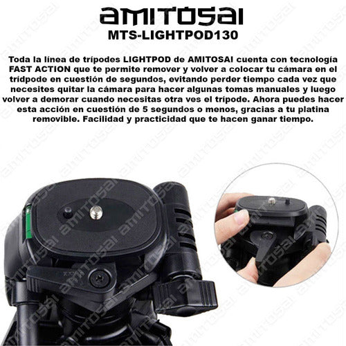 Amitosai Tripod Combo 1.30m + Cell Phone Adapter + Remote Shutter + Bag K0 4