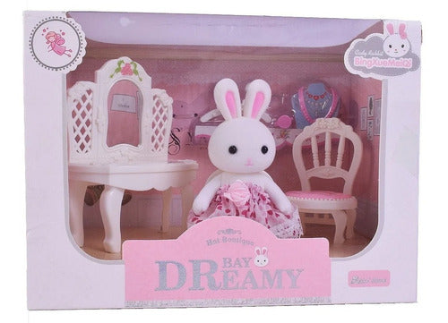 Rabbit Family Dollhouse Vanity Furniture Set 1