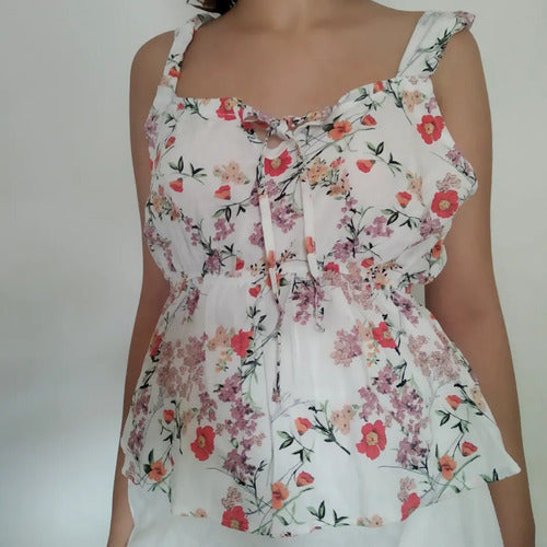 b&a White Floral Blouse Top One Size 1