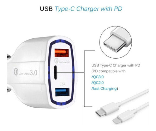 Car Charger 12V USB Universal, USB Type C 20W 3.0 3