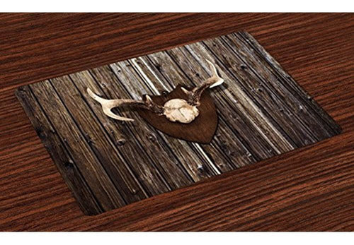 Lunarable Antler Place Mats - Set of 4 Rustic Home Cottage 0