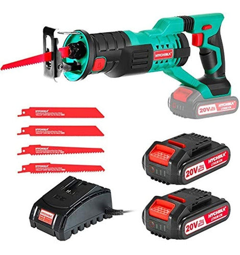 Hychika Wireless Reciprocating Saw 20V 2Ah with 2 Batteries and 4 Blades 0