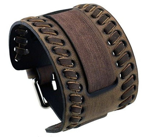 Nemesis Wlbb Washed Brown Wide Leather Cuff Watch Band 0