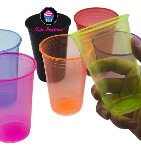 100 Plastic Neon Cups Assorted Colors Glow in Black Light 1
