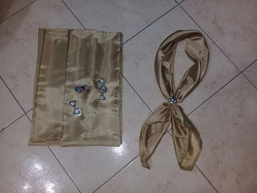 Beige Taffeta Scarf 75 cm with Scarf Ring 0