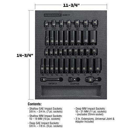 Powerbuilt 949011 38 Drive Master Impact Socket Set 40 Pieza 3