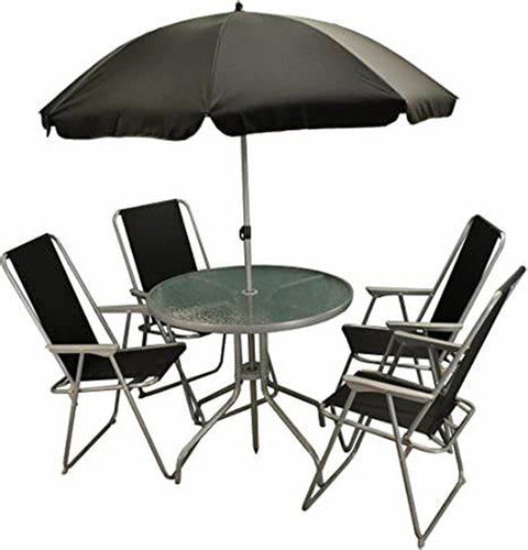 Door Garden Patio Set: Large Umbrella + Table + 4 Chairs 0