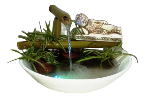 Buddha Resting Water Fountain with LED Light on Canes 0