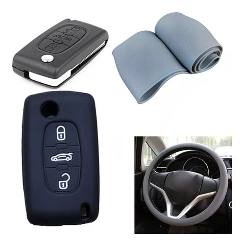 NL Steering Wheel Cover + Silicone Key Fob Cover Gran Picasso Gray/Black 0