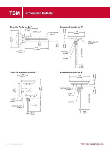 Winter's Bimetallic Thermometer 0-100°C Diameter 53mm 1/4 NPT TBM20040B30 3