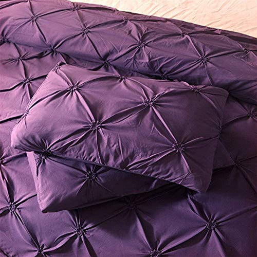 Feelyou Pintuck King Size Duvet Cover Set Purple Pinch Pleat 2