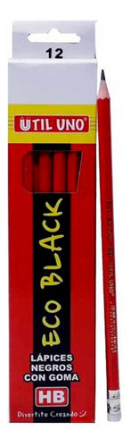 Util Uno Black Graphite Pencils with Eraser HB Eco Black X72u 1