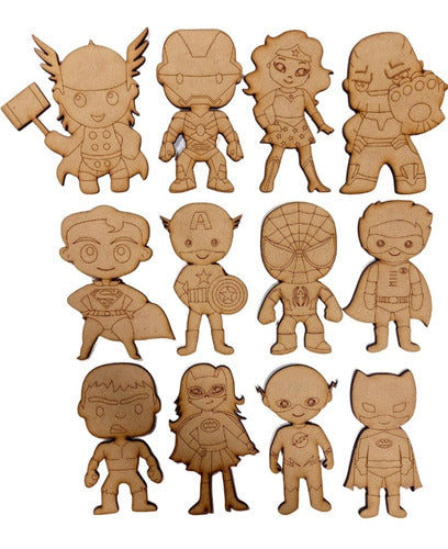 60 Superheroes Mini 10cm Fibrofacil Mdf Personajes 0