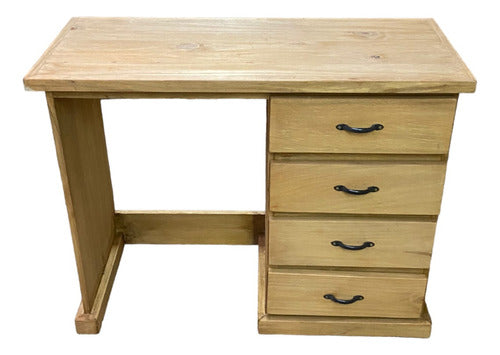 Rustic Desk with 4 Drawers 100x40cm Waxed Pine Style 0