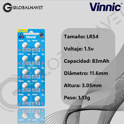 Vinnic 10 Button Batteries LR54 L1131F AG10 189 LR1130 Alkaline 2