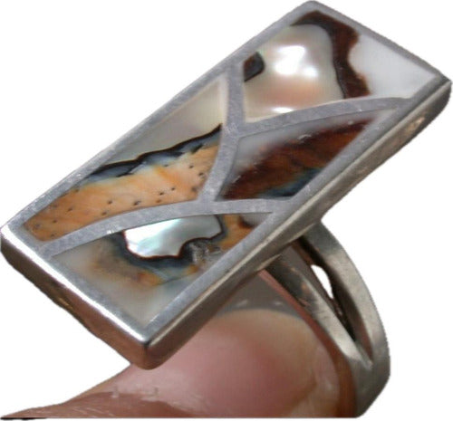 Luli Sterling Silver 925 Multicolor Tiger Mother of Pearl Ring 0