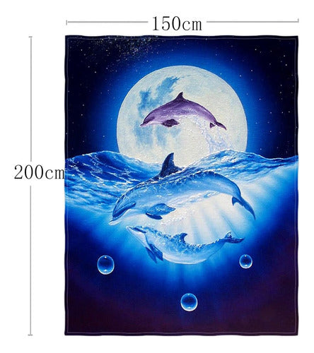 OPPAH Dolphins & Moon Printing Super Soft Sofa Bed Blanket 1