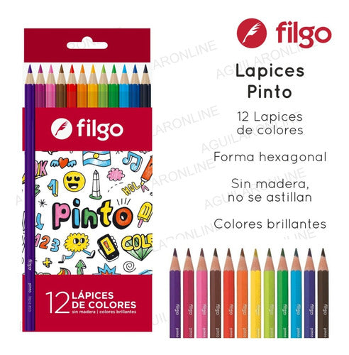 Filgo 3 Box Set of 12 Assorted Colored Pencils Long Resin 1