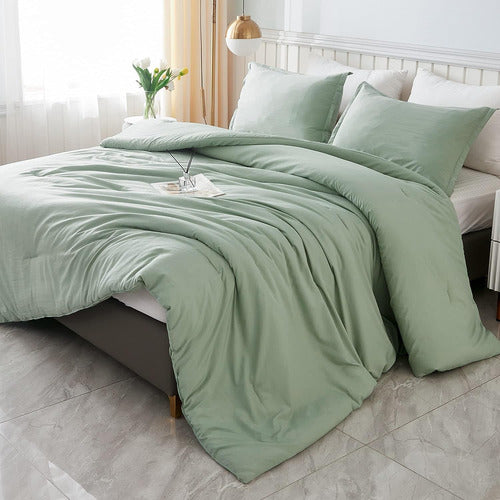 Juego De Ropa De Cama King Size En Verde, 3 Piezas Livianas 0