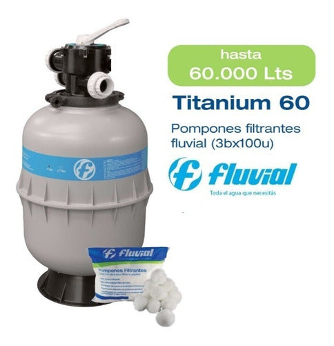 Fluvial Titanium Pool Filter 60,000 Liters with 6-Way Valve 1