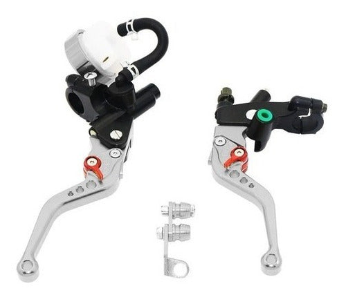 HT Universal Silver Motorcycle Brake / Clutch Lever Set with Aluminum Pump 2