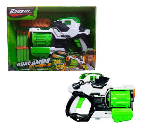 Banzai Dual Blaster Gun with 8 Discs and 8 Foam Darts by Casa Valente 0