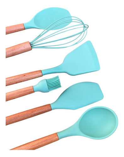 Silcook Set of Silicone and Wooden Utensils Aqua - 6 Pieces 1