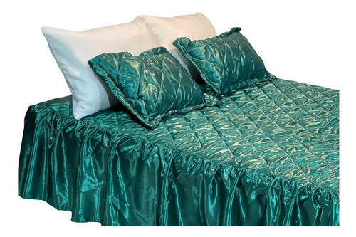 Quilted 2-Seat Satin Bedspread + 2 Filled Pillows 16